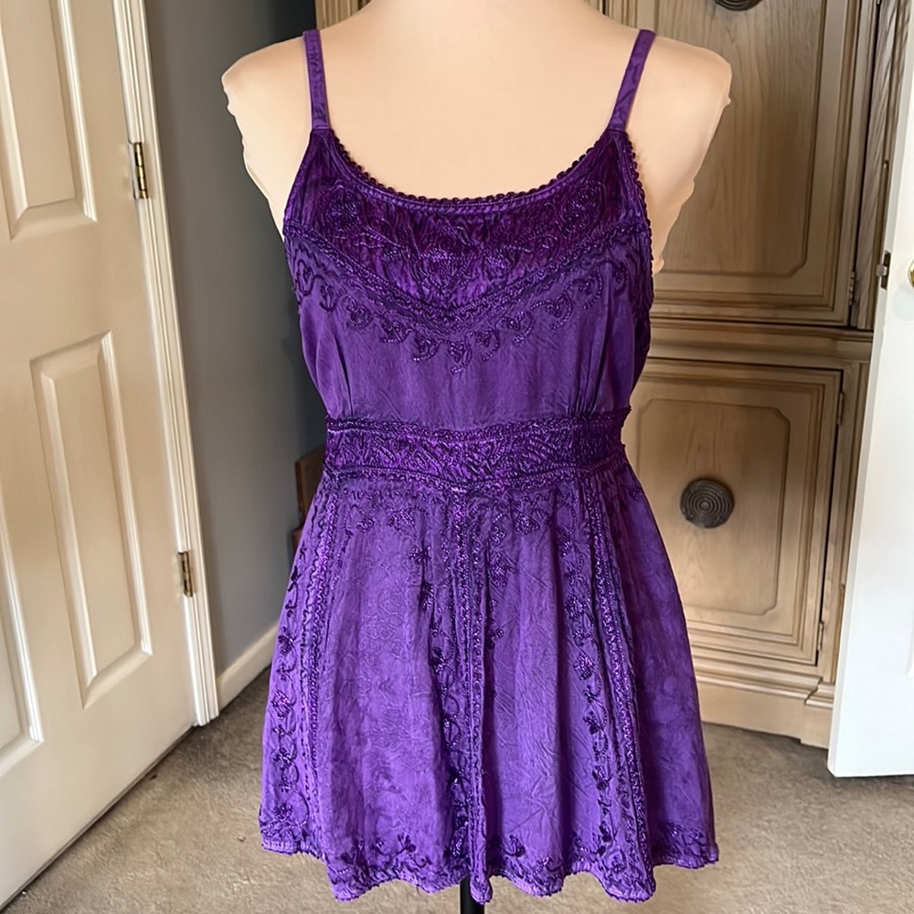 Sakkas Spaghetti Strap Sleeveless Embroidered Batik Top.